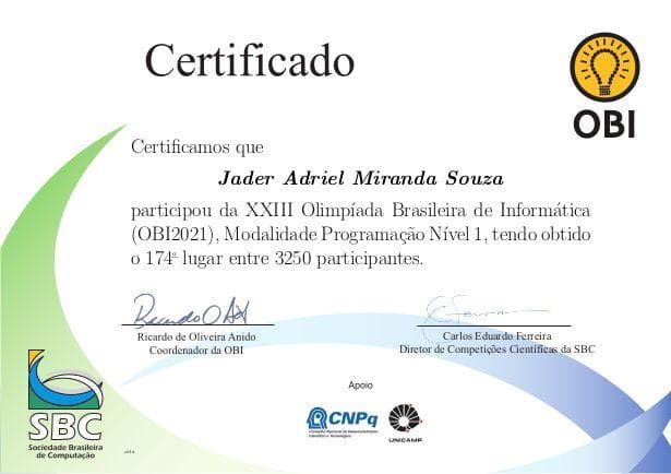 Certificado OBI 2021