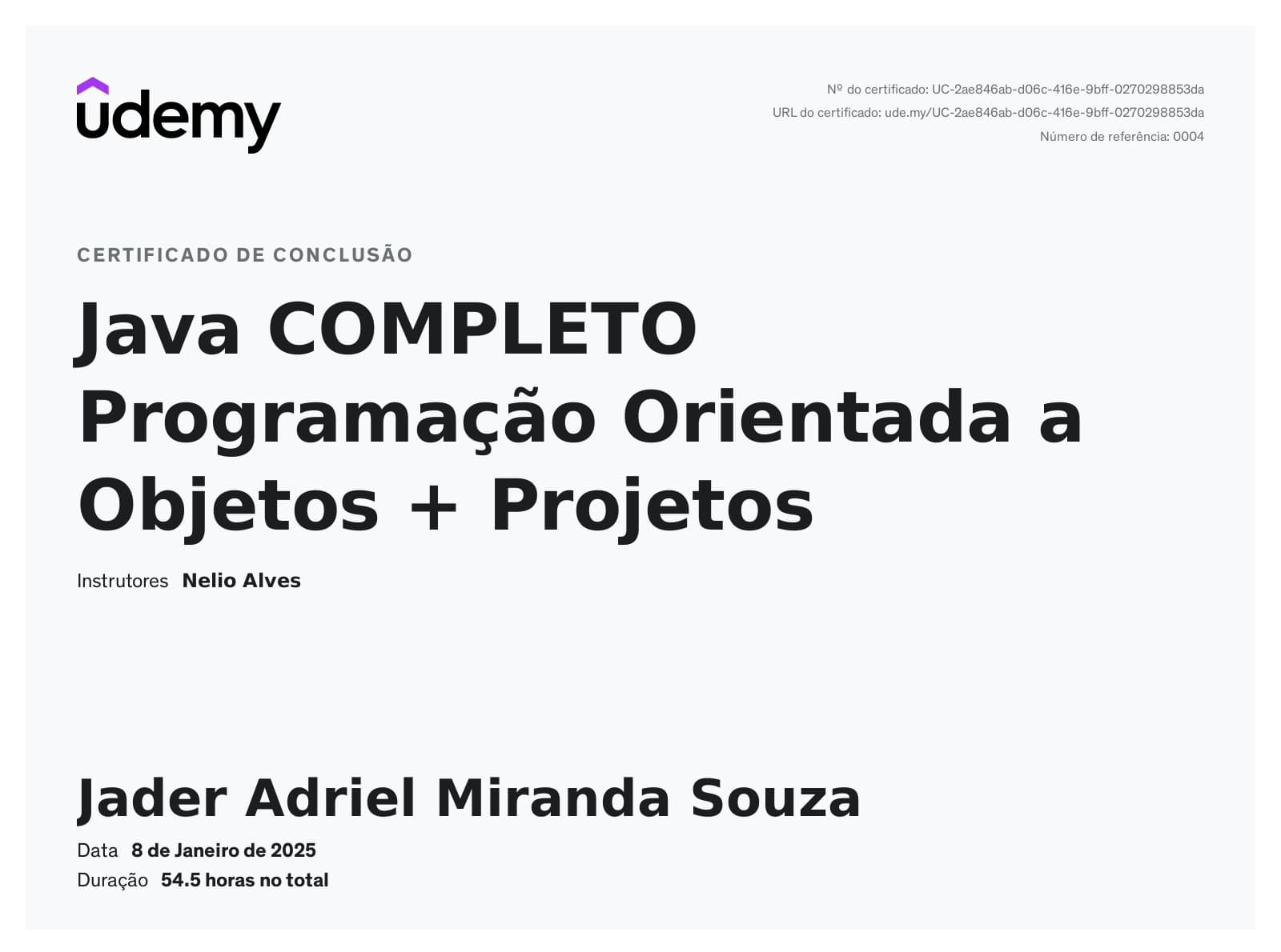 Certificado Java Udemy
